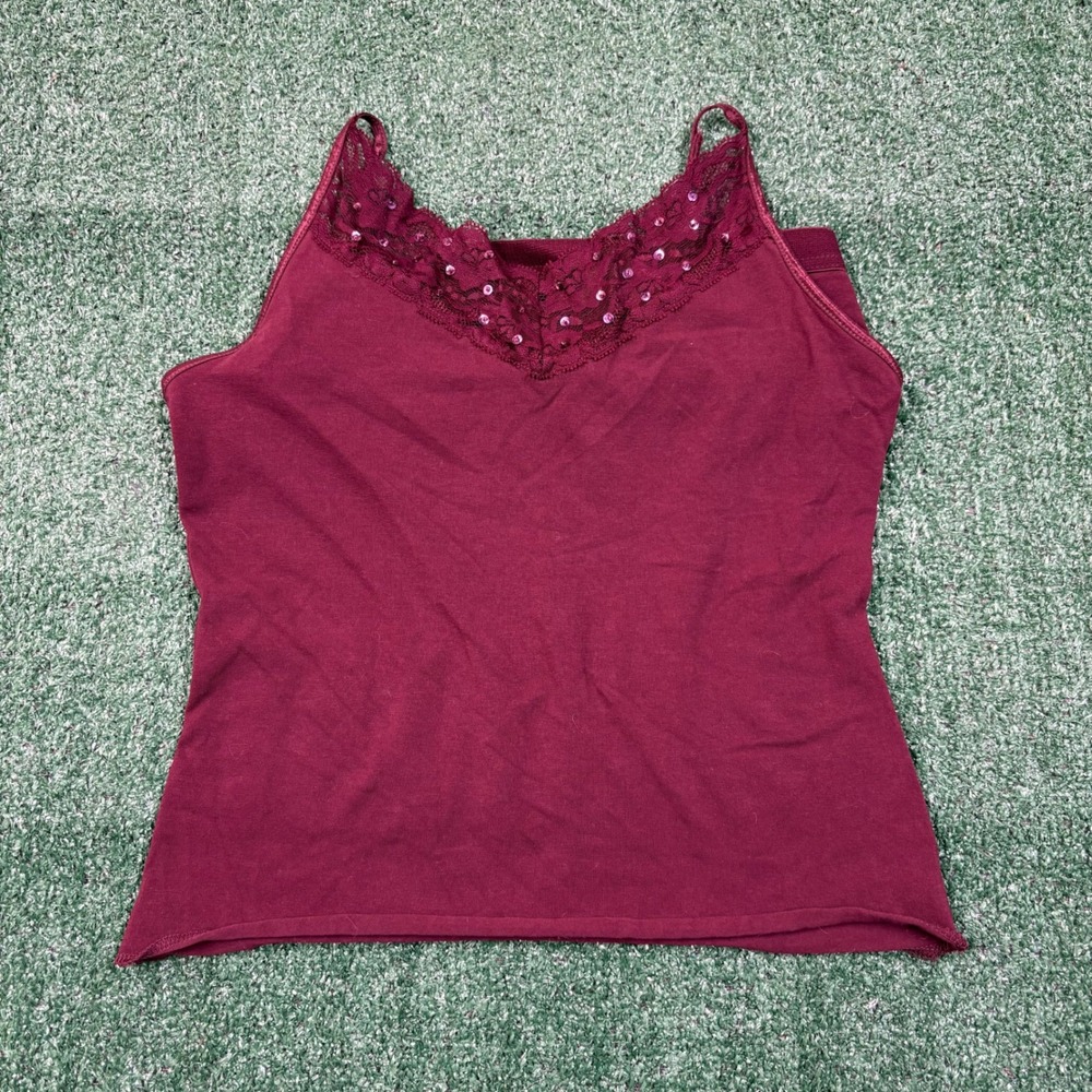 Bailey's Point Camisole Tank Top Burgundy Sequin Lace Trim